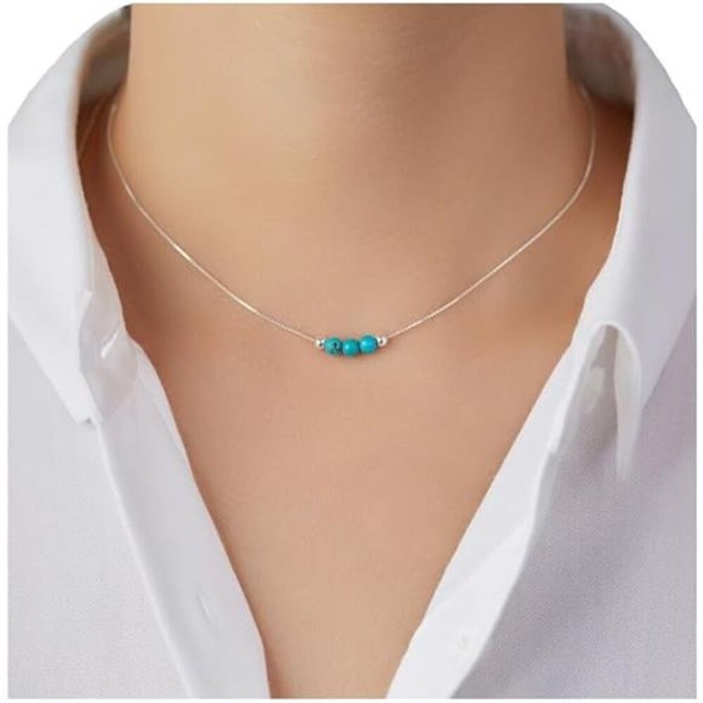 Turquoise Crystal Choker Necklace 925 Sterling Silver Beads Handmade Jewelry Wom